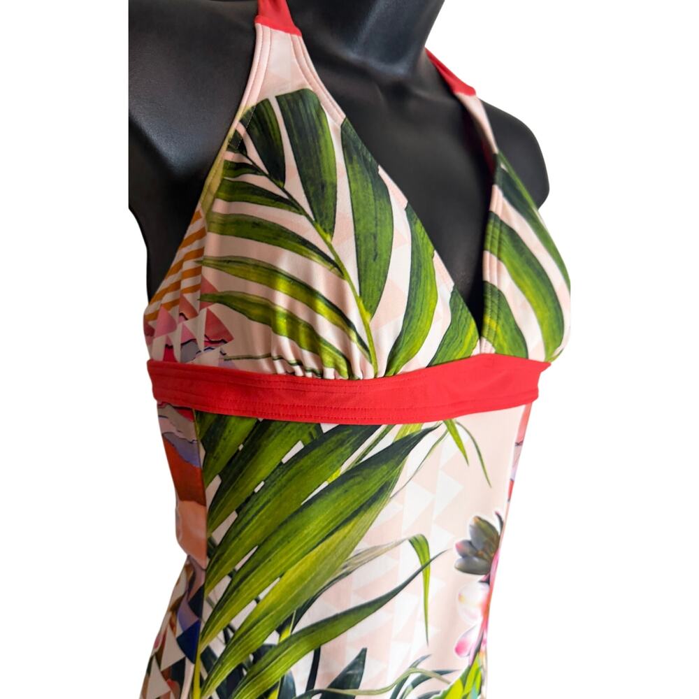 Prana Women One Piece Swimsuit Medium Halter Bathing Suit Carmine Pink Paradise - Picture 3 of 8